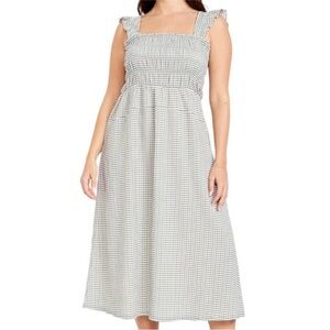 Old Navy Green and White Checkered Midi Dress